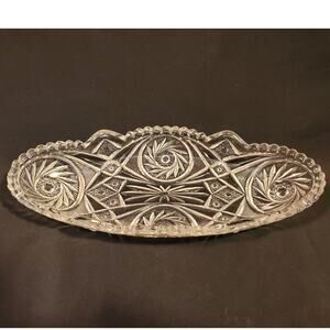 Antique McKee Aztec Clear Serving Dish Brilliant Cut Oblong Celery Platter 11in